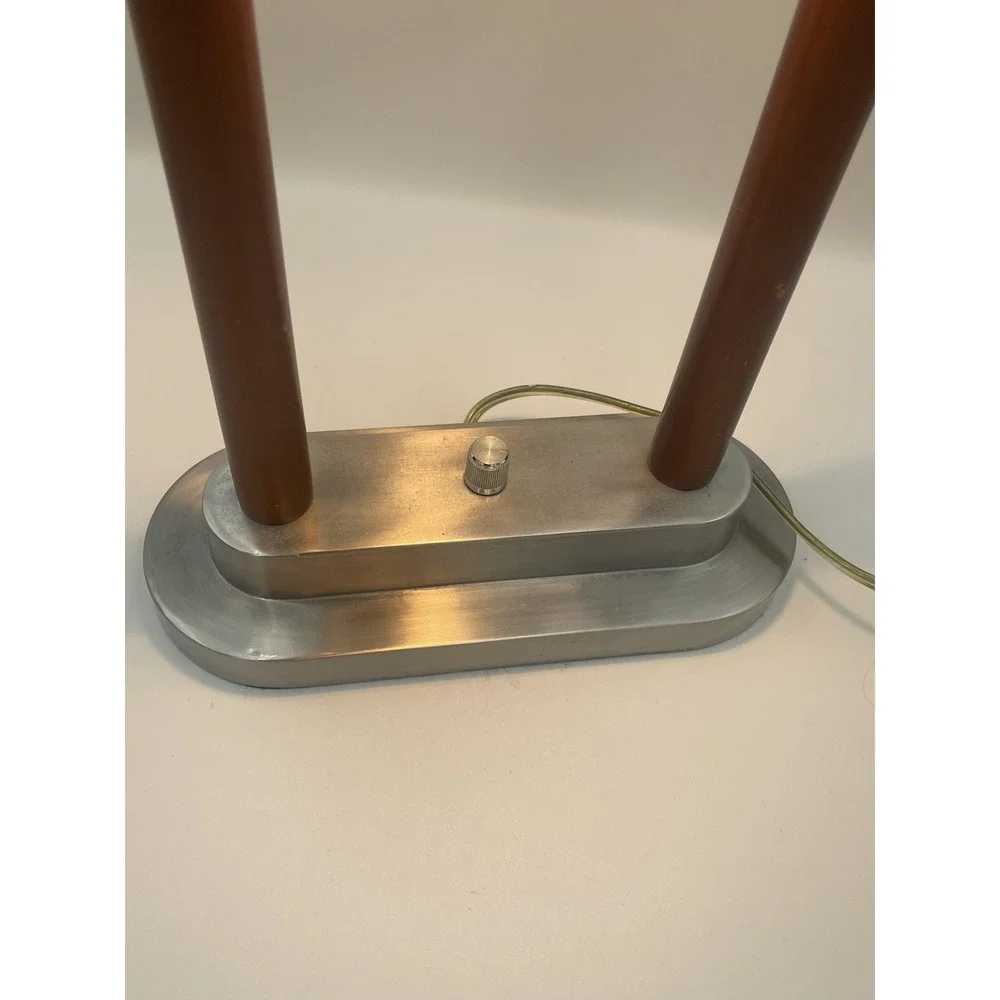 Vintage Art Neo Deco Modernist Table Lamp Frosted Glass Aluminum Post UL E127520 - Picture 3 of 8